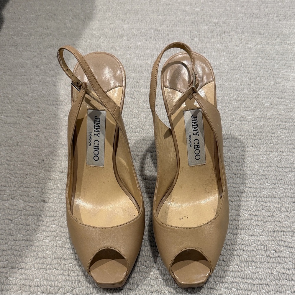 Jimmy Choo Beige Peep-Toe Heels
